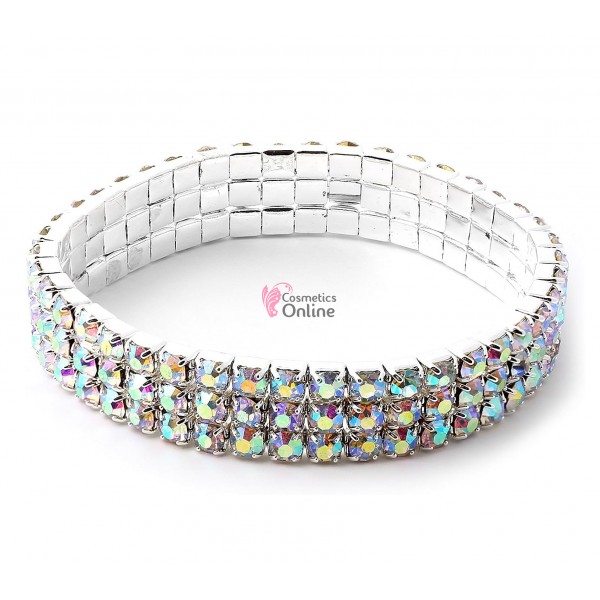 Bratara eleganta de mana BRM018CC Argintie cu cristale cu reflexii  - 3 randuri